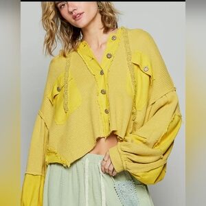 POL Yellow Textured Women's Blouse
